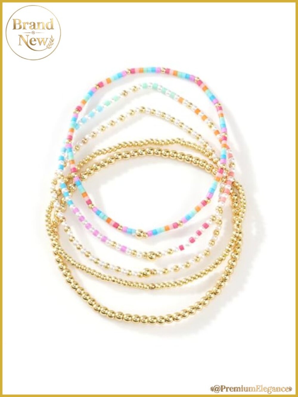 14K Gold Plated Beaded Stretch Bracelet Stack Set for Women Boho Trendy